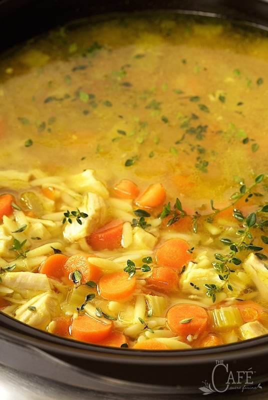Slow Cooker Lemon Orzo Chicken Soup - for those days that you want a delicious dinner ready with minimal effort. thecafesucrefarine.com