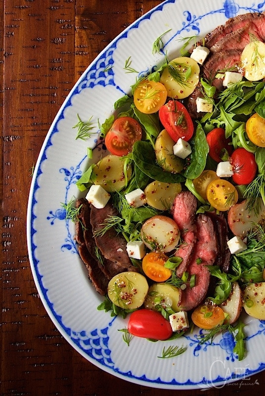 Steak and Potato Arugula Salad - a fresh yet hearty entree with steak, warm potatoes and a delicious champagne vinaigrette, this healthy salad is a meal in a bowl easy enough for every day, elegant enough for a dinner party