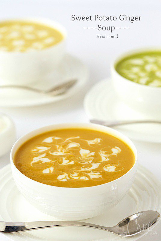 Sweet Potato Ginger Soup - a template for a healthy, super delicious soup that you can swap out lots of different veggies! thecafesucrefarine.com