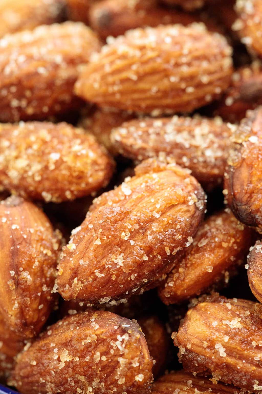 Ultra closeup photo of Sweet and Spicy Roasted Almonds.