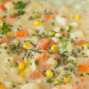 Thick and deeply flavorful this delicious Turkey Corn Chowder is loaded with veggies and lean protein. No heavy cream as it's thickened with corn!