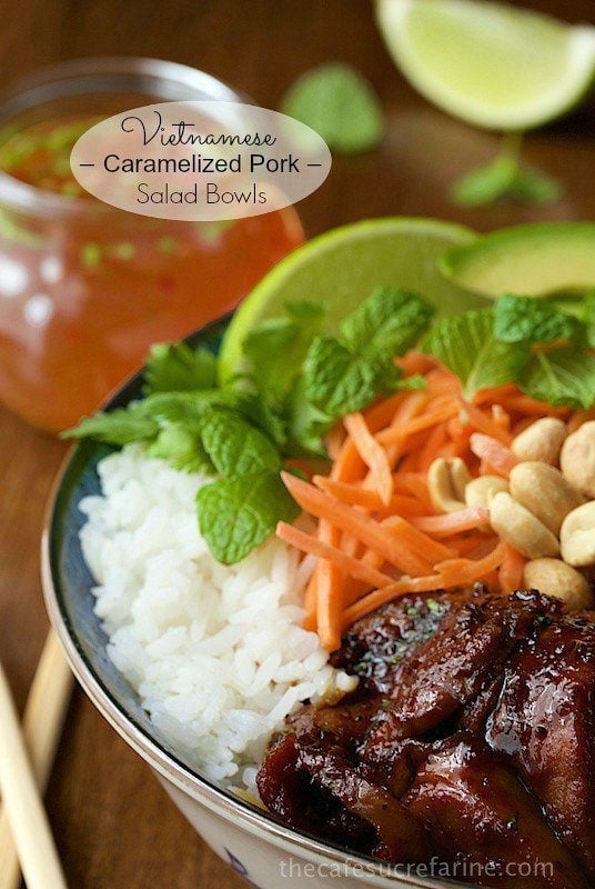 Vietnamese Caramelized Pork Salad Bowls -if you look up fresh and delicious in the dictionary, you just might just see a picture of this fabulous dish. It's sweet, salty, spicy and FRESH all rolled into one! www.thecafesucrefarine.com