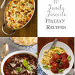 Vertical collage of photos of various Italian recipes from The Cafe Sucre Farine.com.
