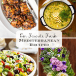 Vertical 4-photo collage of food pictures featuring a collection of Fresh Mediterranean Recipes.