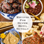 Vertical 4-photo collage of Café Recipes for Super Bowl Sunday.