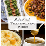Four-photo vertical collage of photos of Make-Ahead Thanksgiving Sides