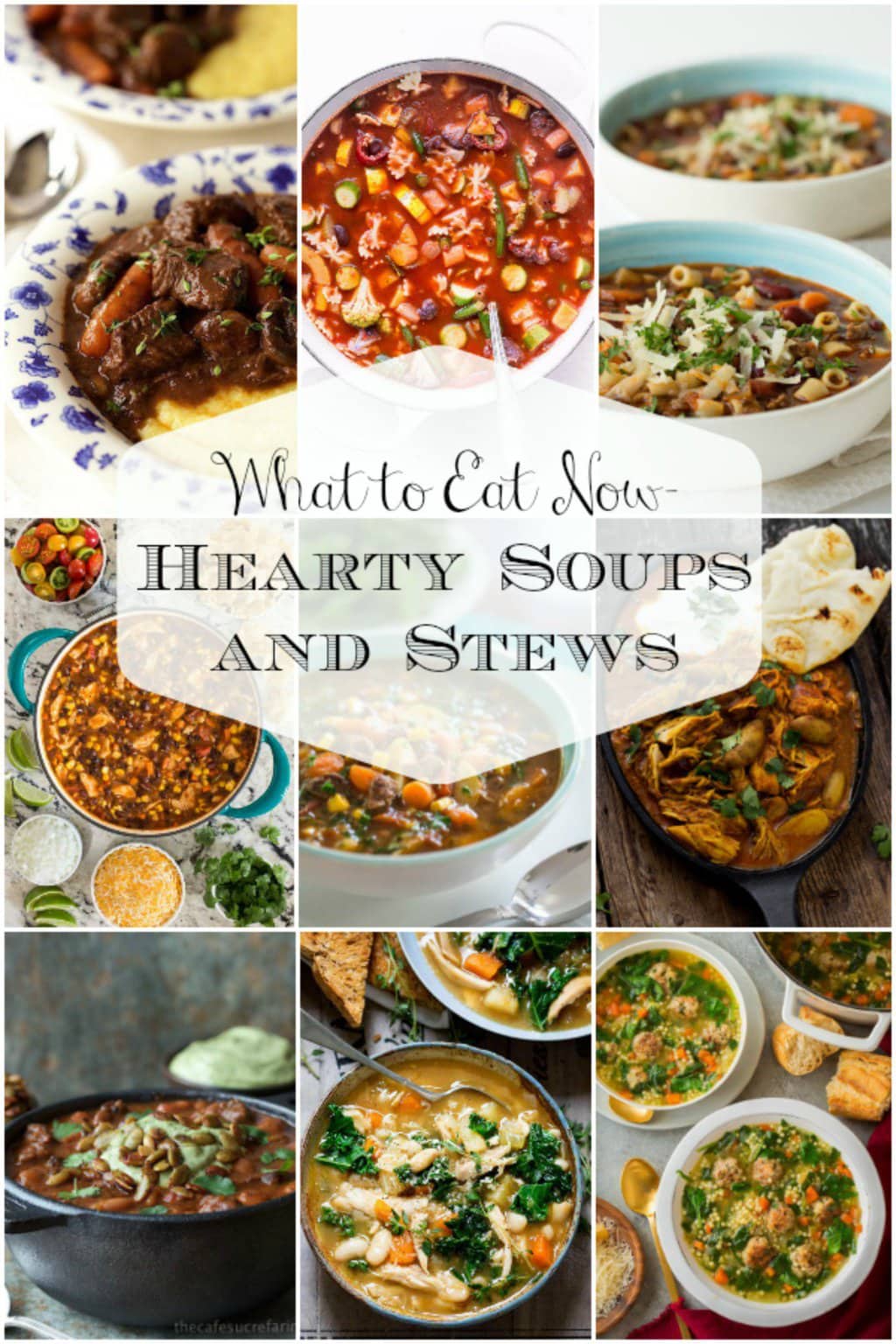 Collage of hearty soups and stews